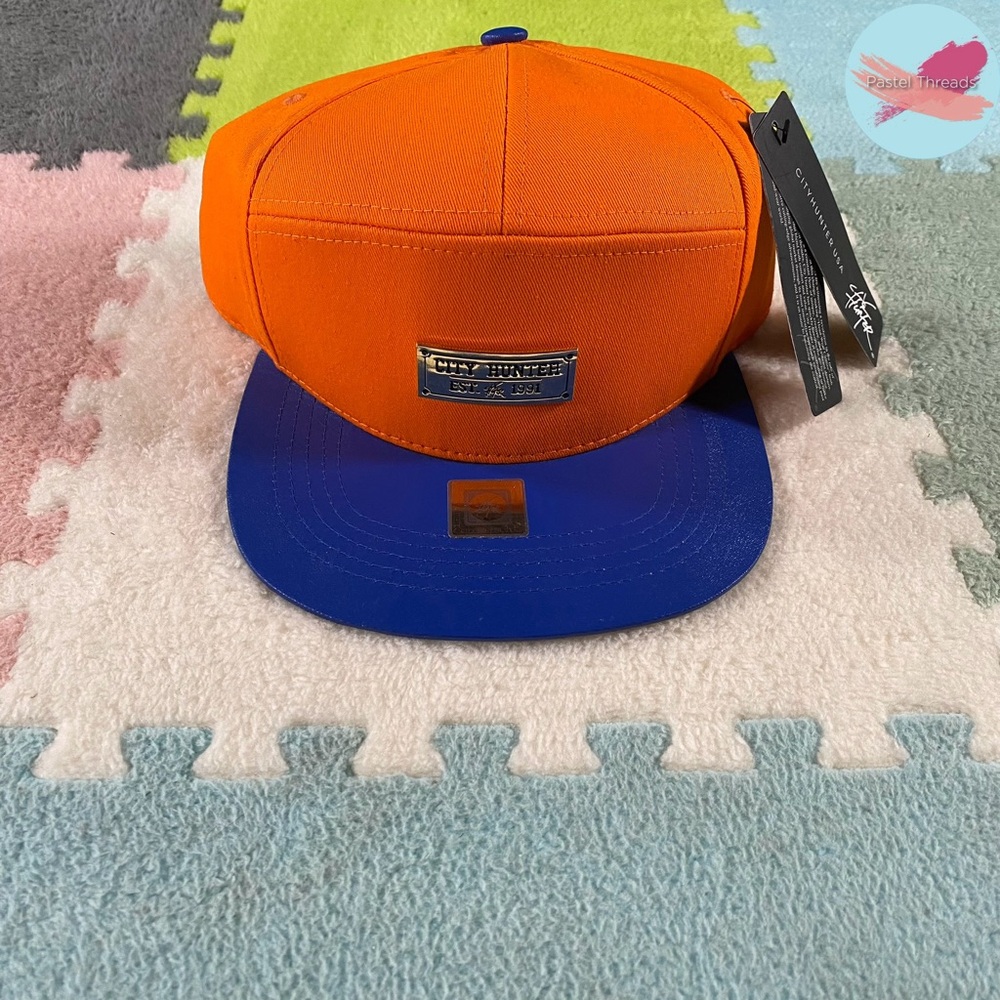 NWT Vintage City Hunter Orange & Blue 5 Panel Bike Hat